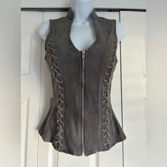 Women's Charcoal Lace-Up Vest - Picture 1 of 3